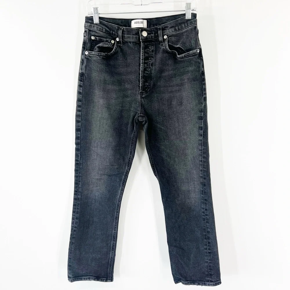 AGOLDE Riley High Rise Straight Leg Crop Jeans in Panoramic Button Fly